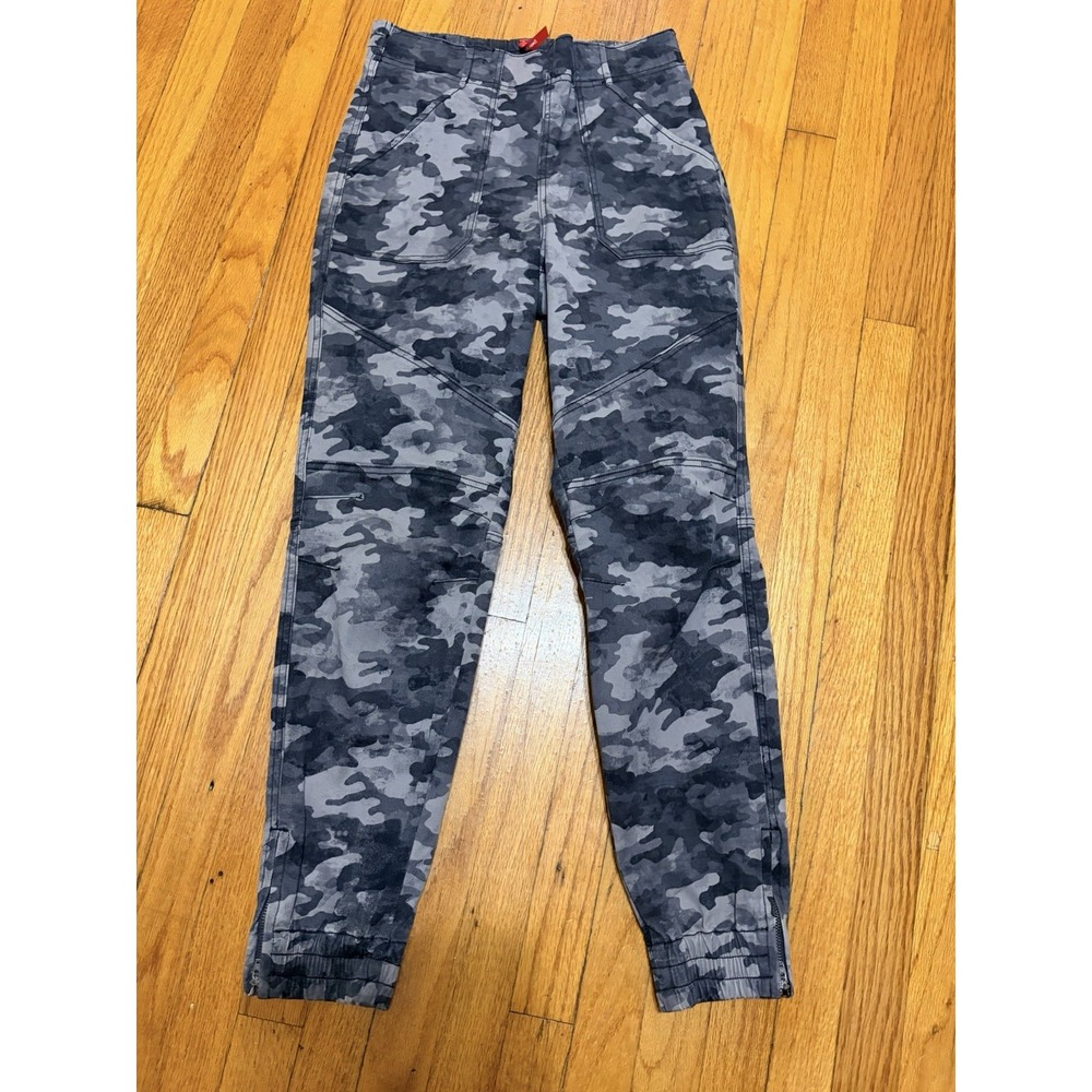 Spanx Womens M Pants Stretch Twill Cargo Jogger Black Wash Camo Pull-on Pockets